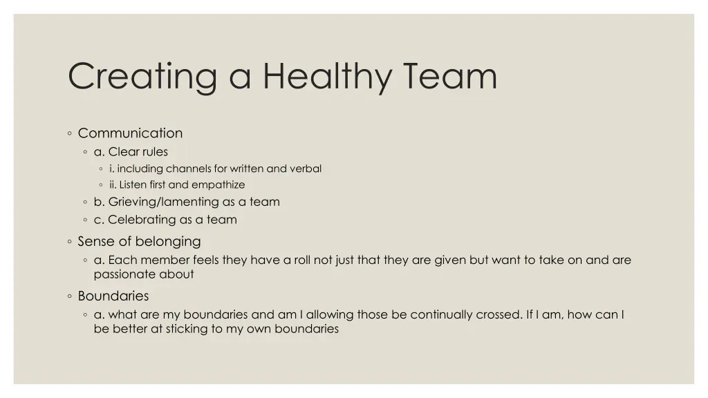 creating a healthy team