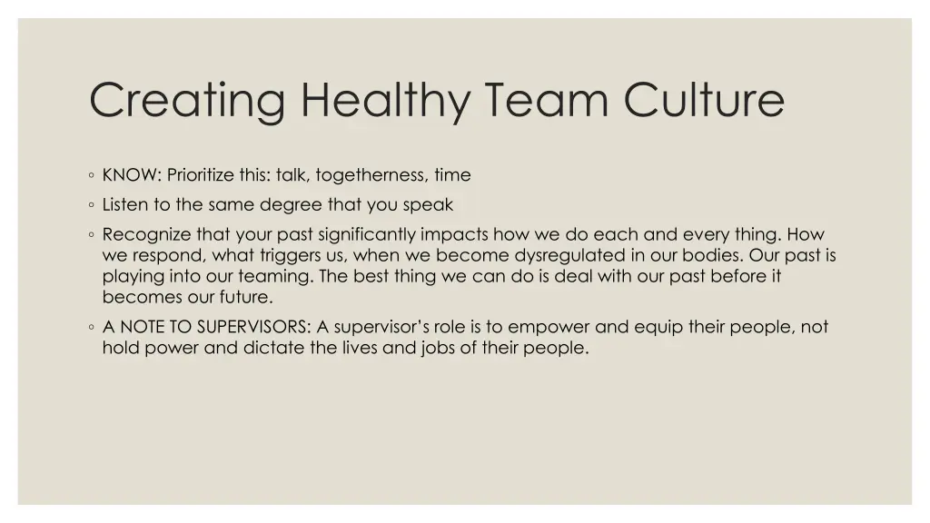 creating healthy team culture