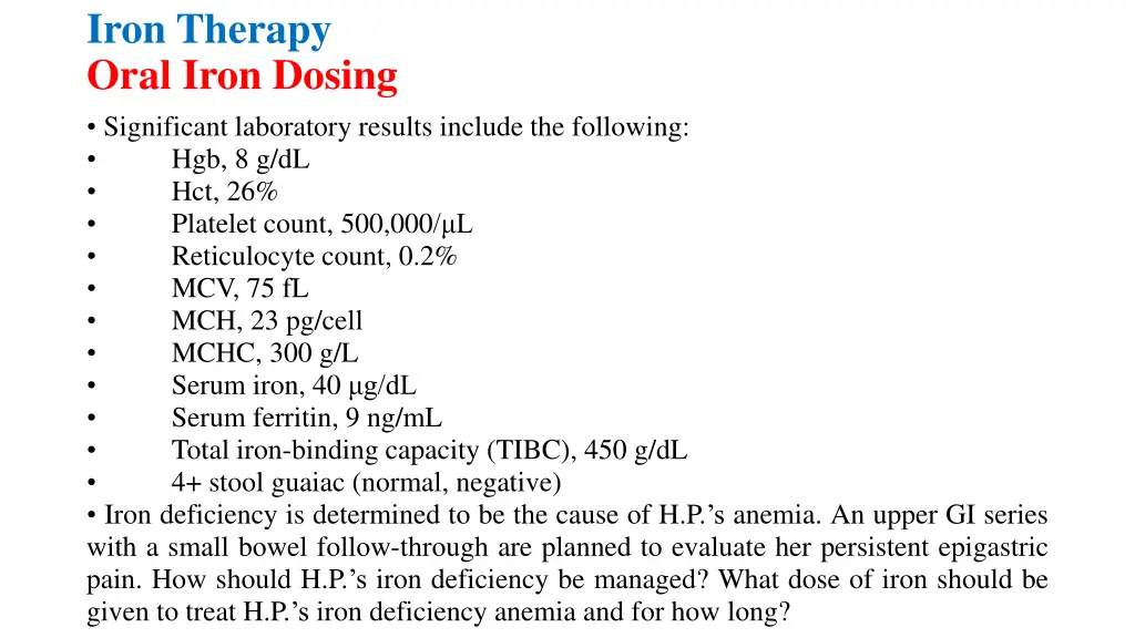 iron therapy oral iron dosing significant