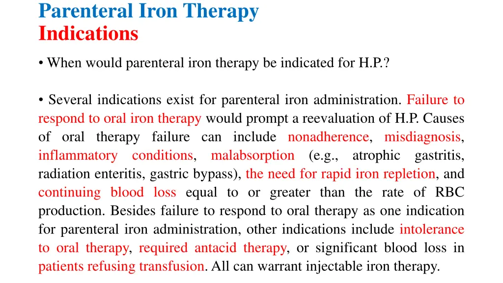 parenteral iron therapy indications