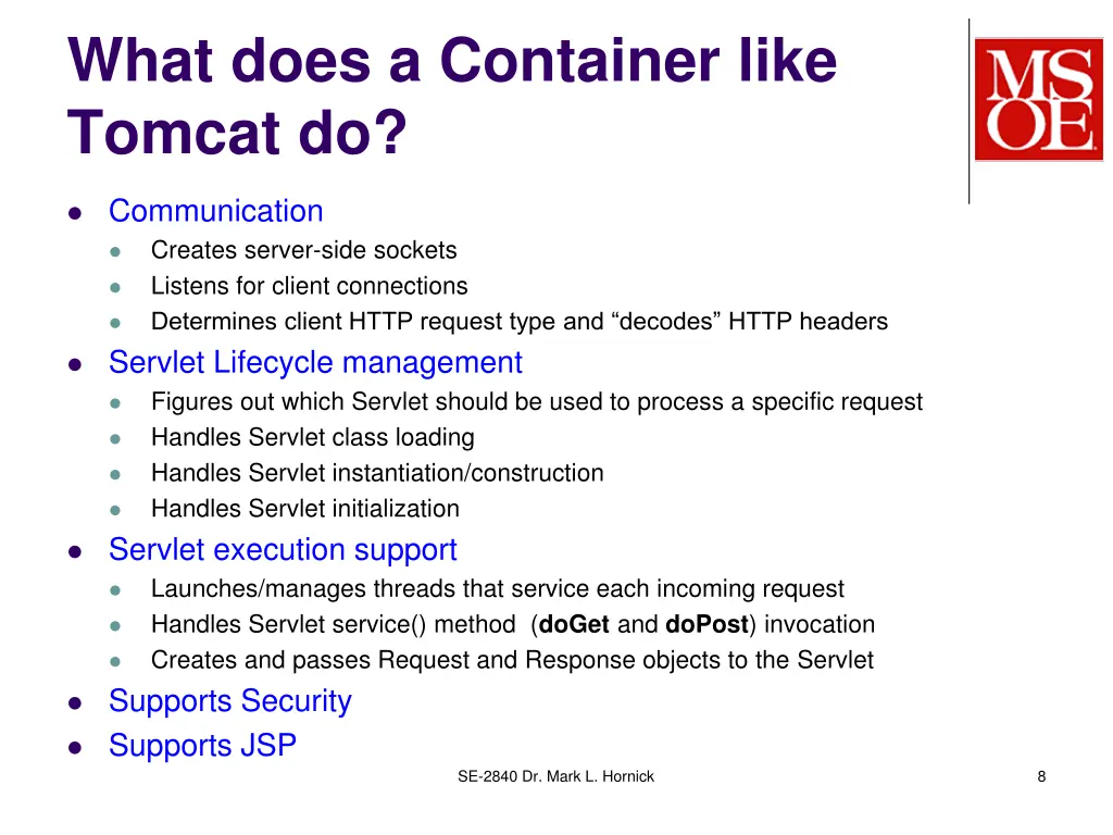 what does a container like tomcat do