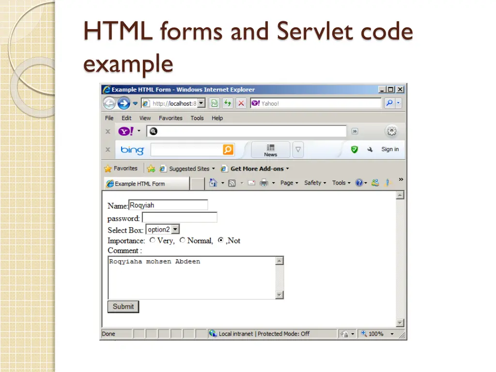 html forms and servlet code example