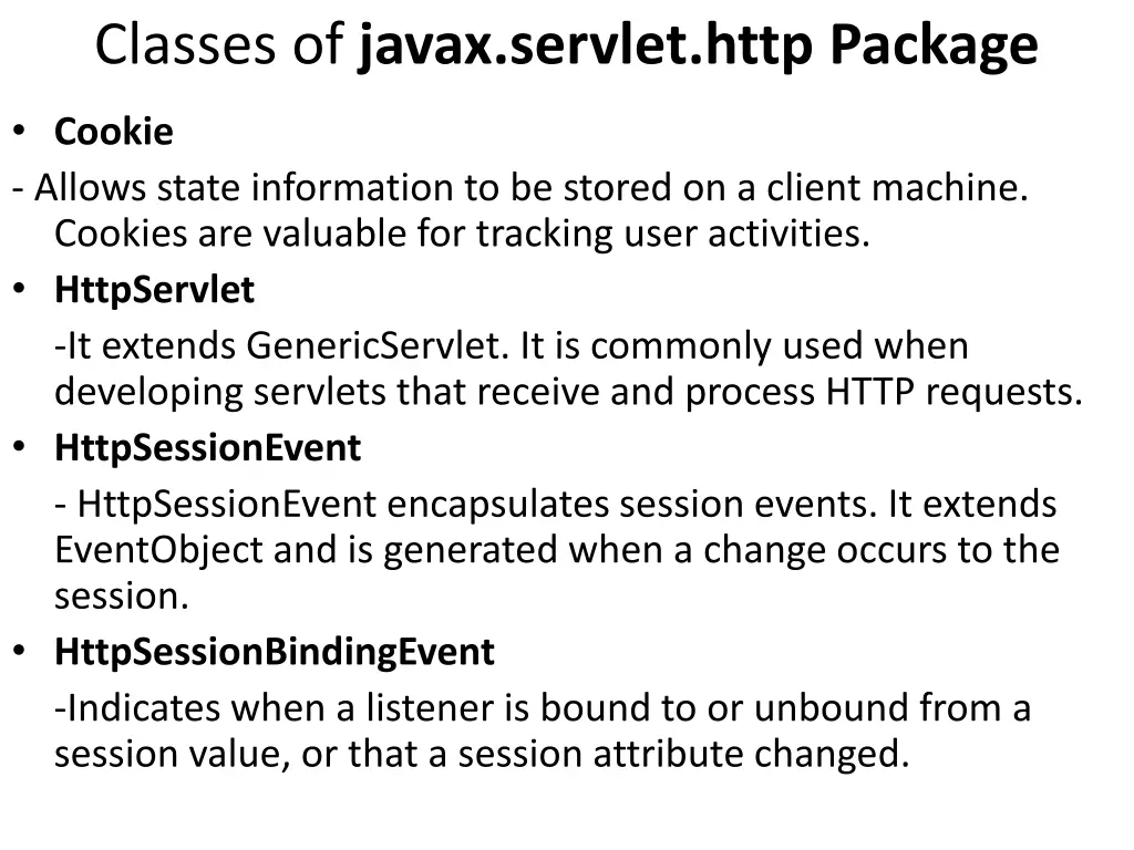 classes of javax servlet http package