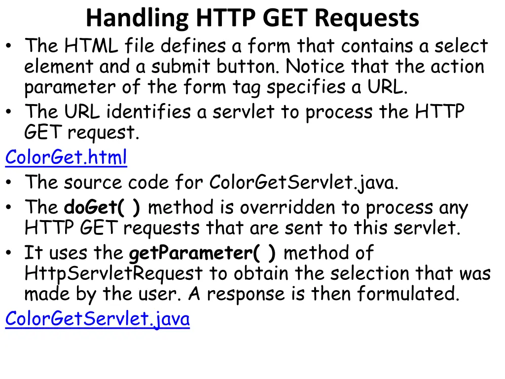 handling http get requests the html file defines