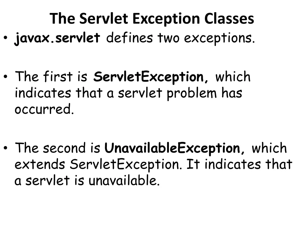 the servlet exception classes javax servlet