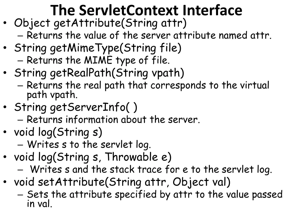 the servletcontext interface object getattribute