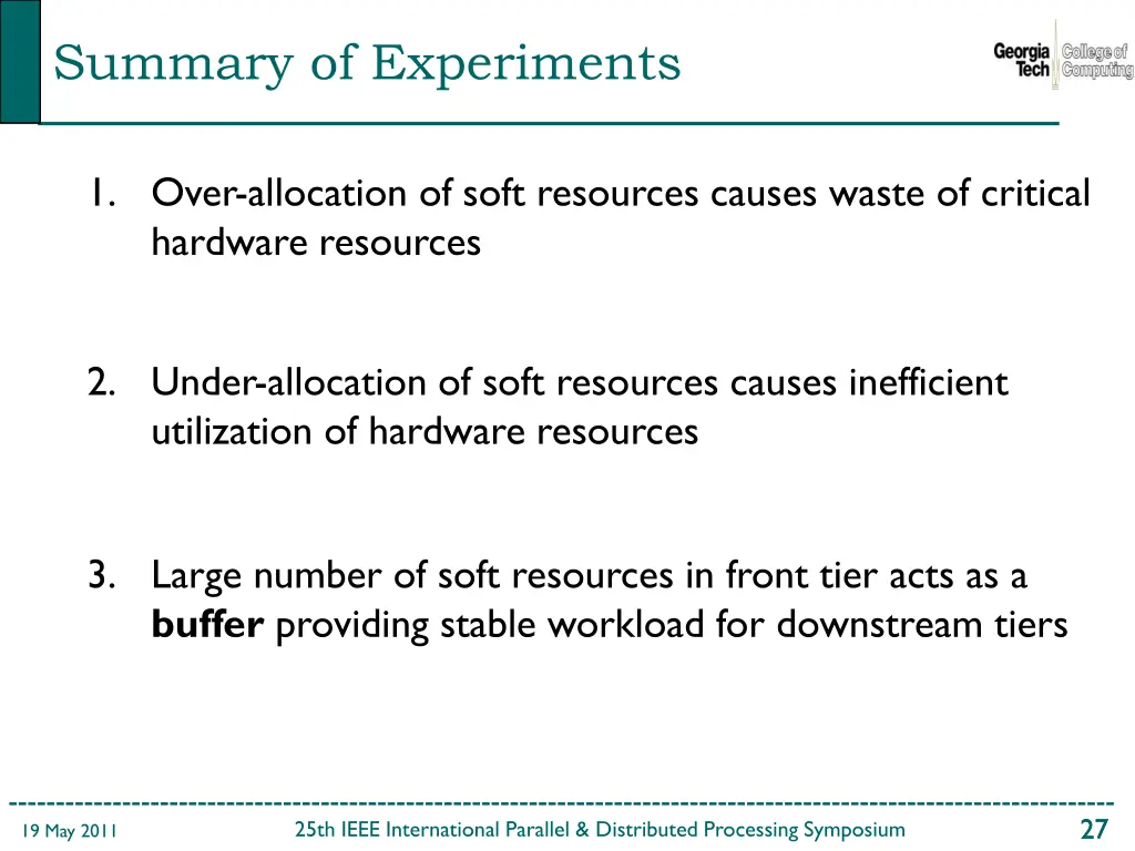 summary of experiments