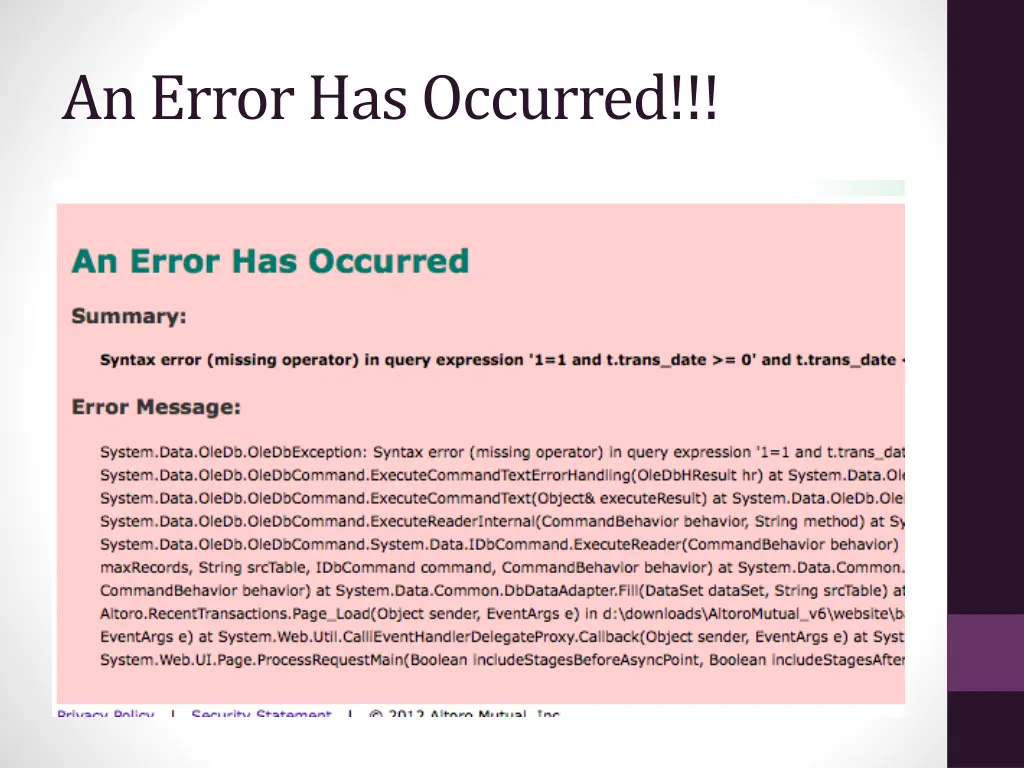 an error has occurred