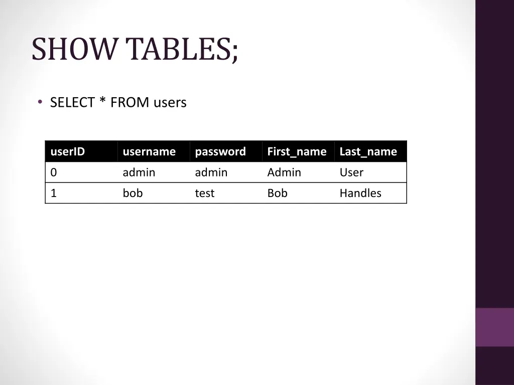 show tables