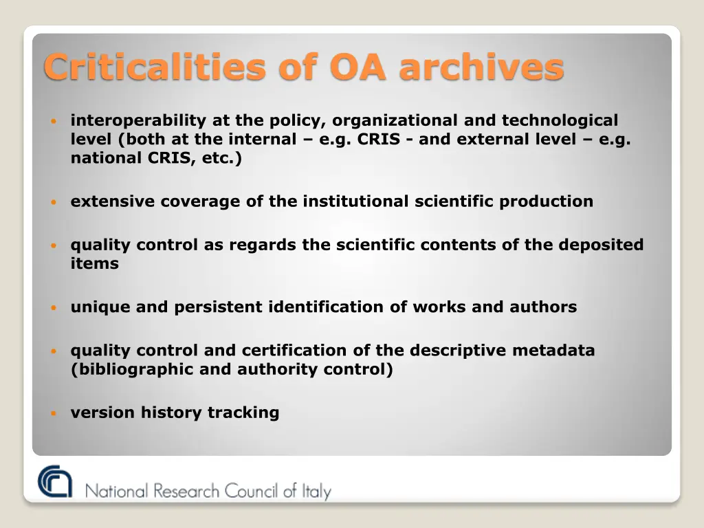 criticalities of oa archives