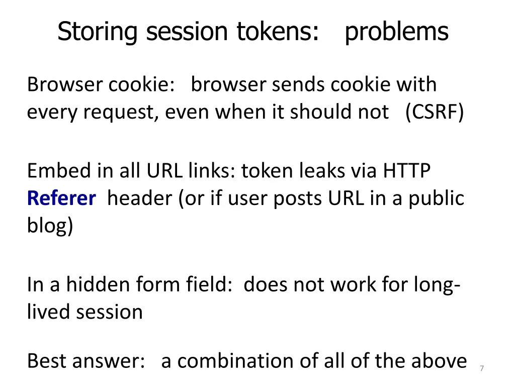 storing session tokens problems