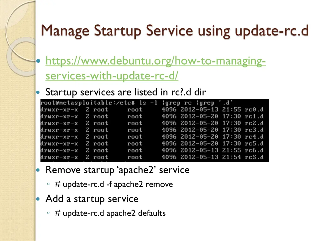 manage startup service using update rc d