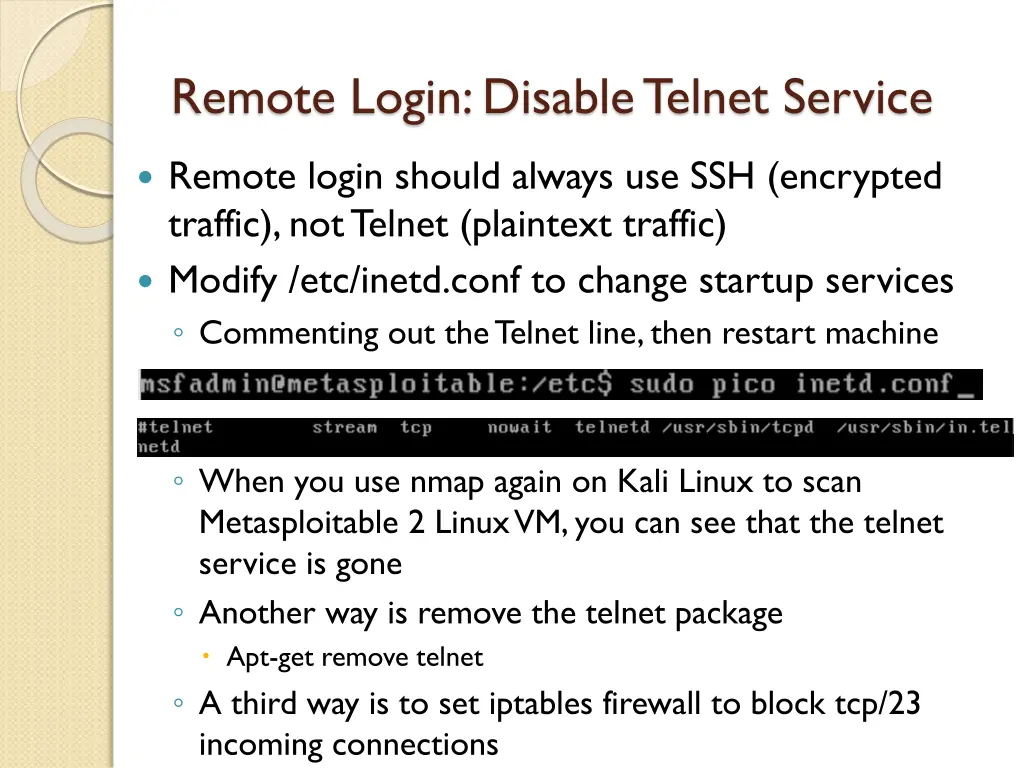 remote login disable telnet service