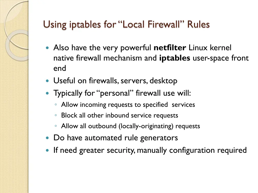 using iptables for local firewall rules