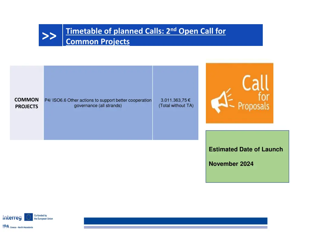 timetable of planned calls 2 nd open call