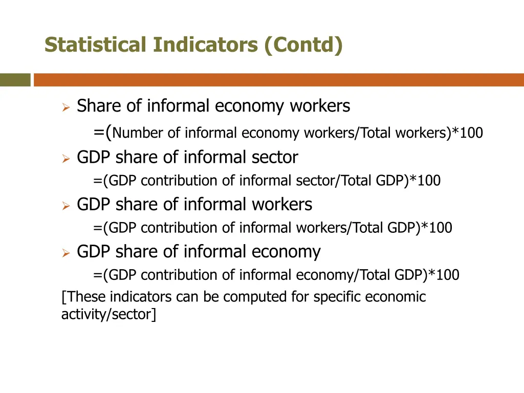 statistical indicators contd