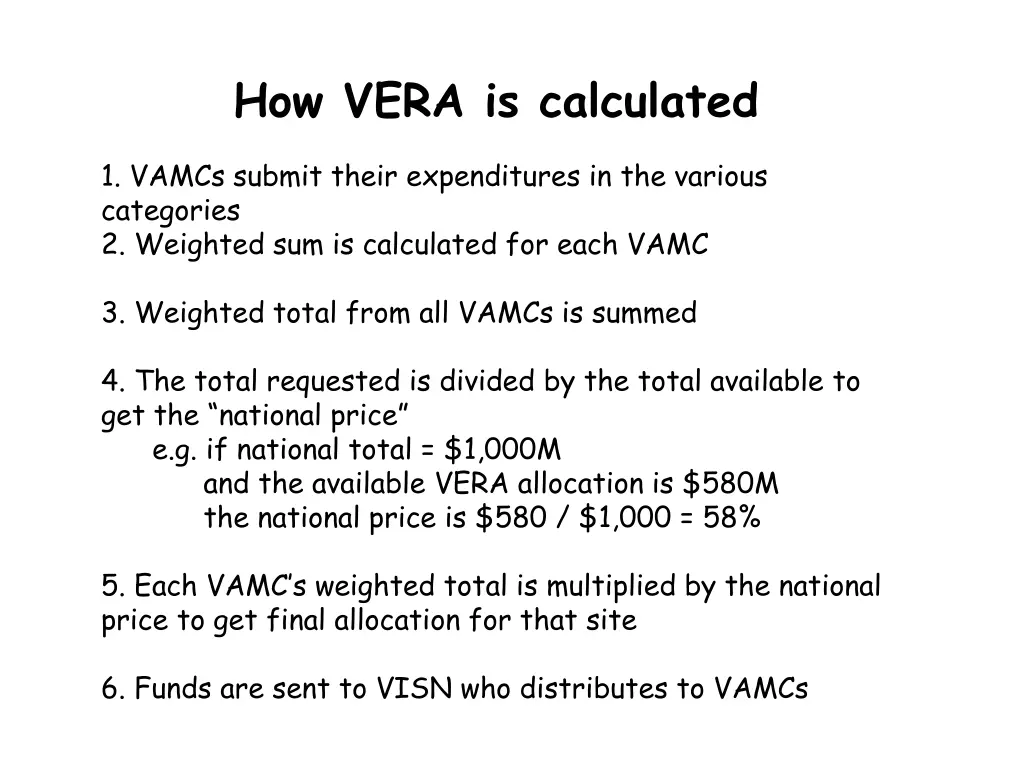 how vera is calculated