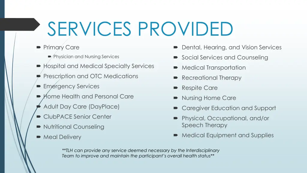 services provided