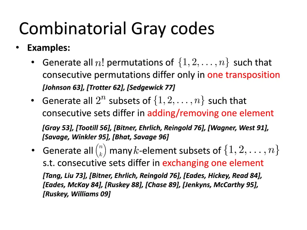 combinatorial gray codes examples generate