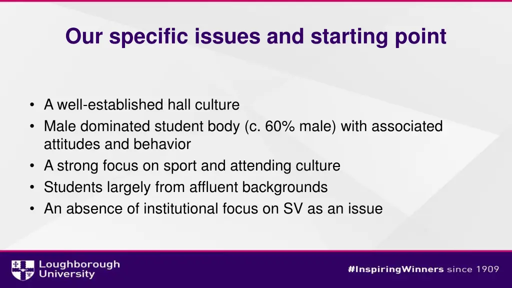 our specific issues and starting point