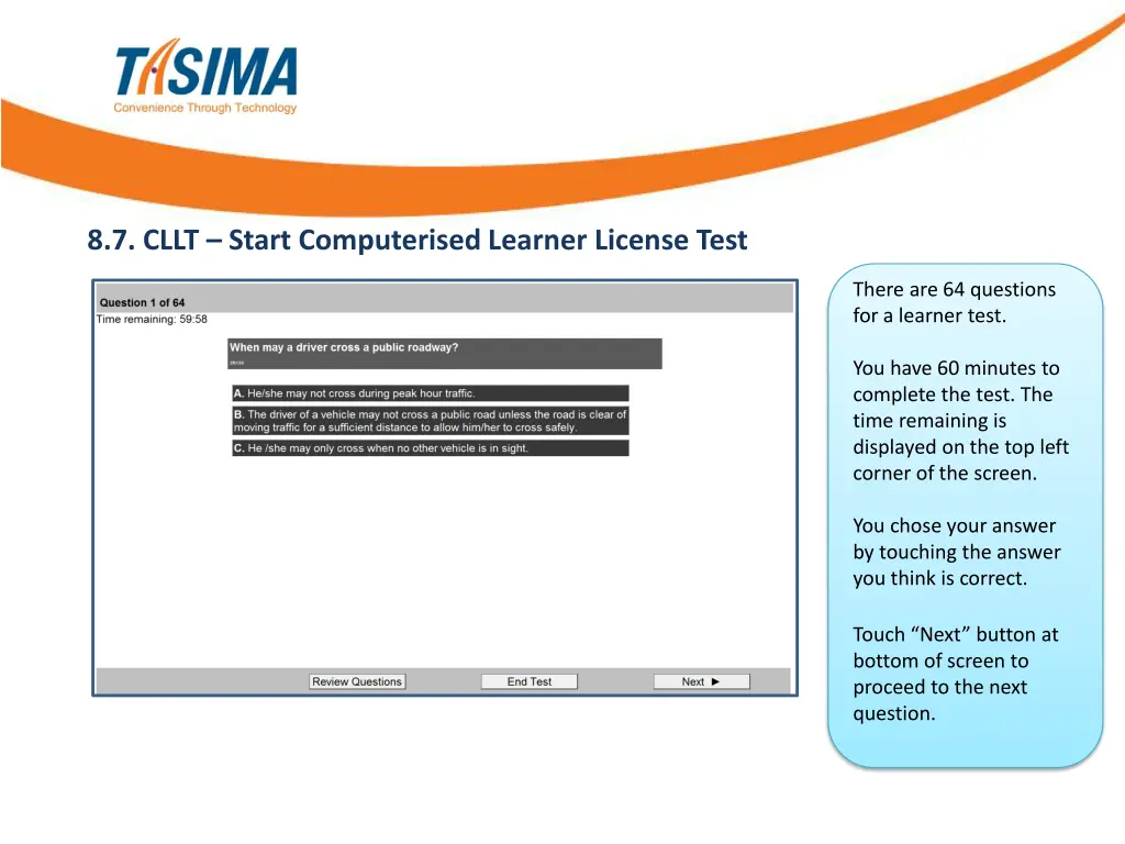 8 7 cllt start computerised learner license test