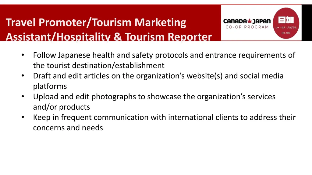 travel promoter tourism marketing assistant