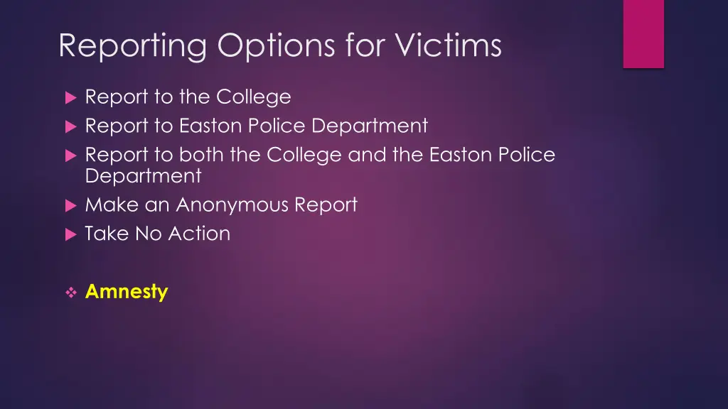 reporting options for victims