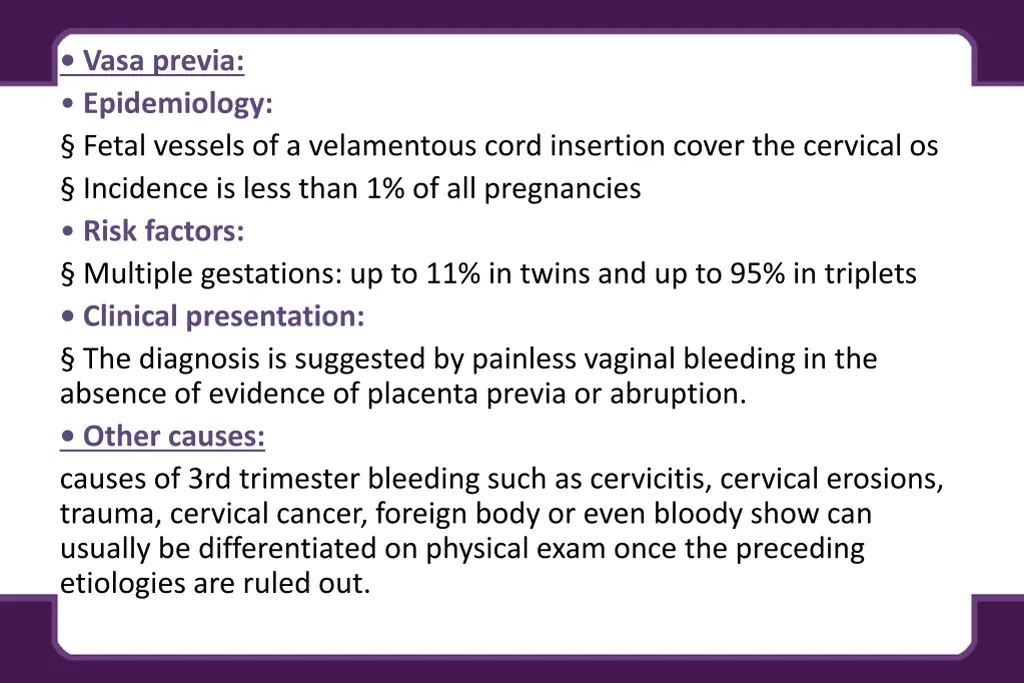 vasa previa epidemiology fetal vessels