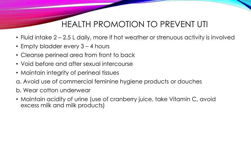 health promotion to prevent uti