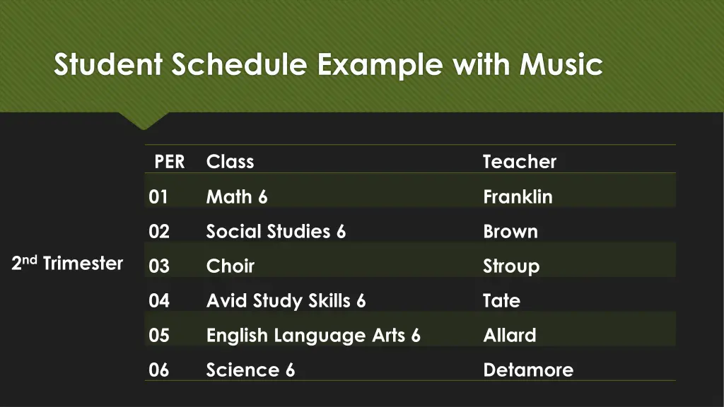 student schedule example with music 1