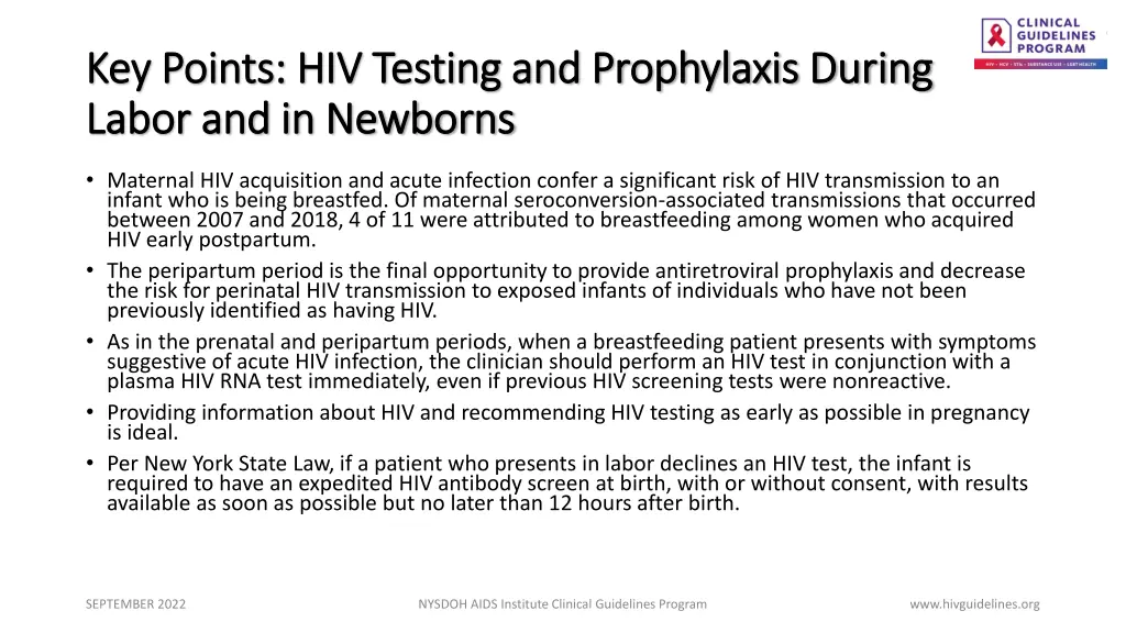 key points hiv testing and prophylaxis during