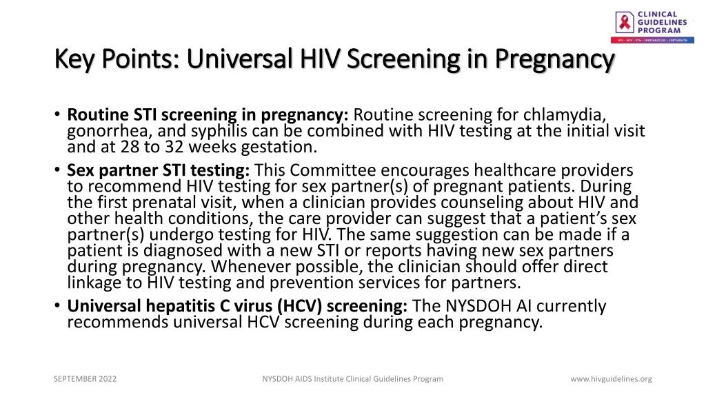 key points universal hiv screening in pregnancy