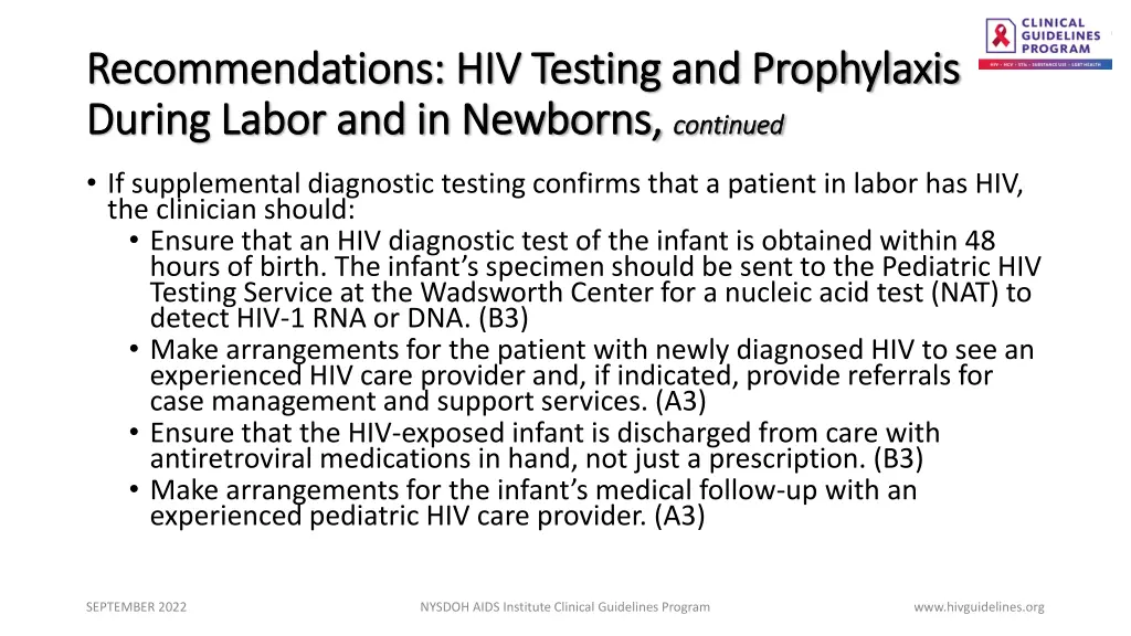 recommendations hiv testing and prophylaxis 1