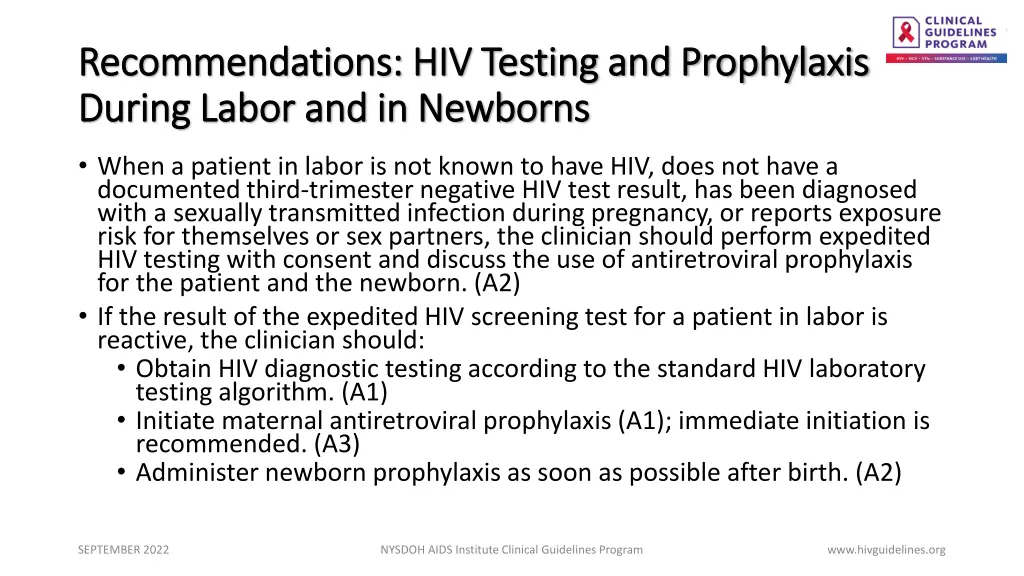 recommendations hiv testing and prophylaxis