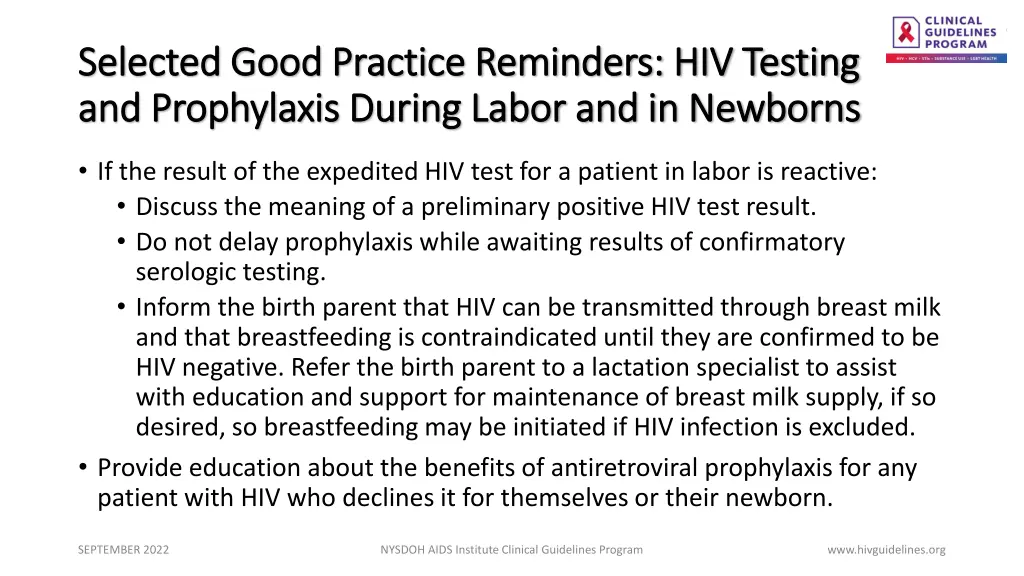 selected good practice reminders hiv testing