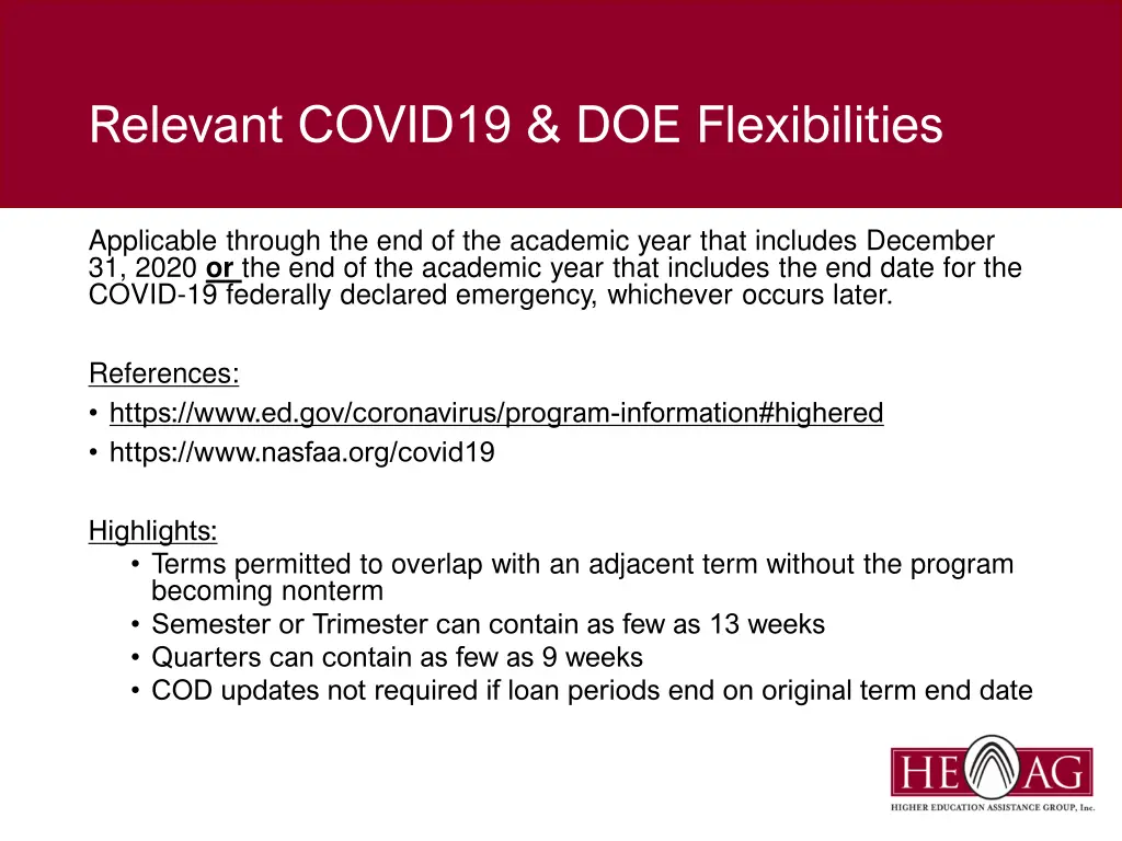 relevant covid19 doe flexibilities