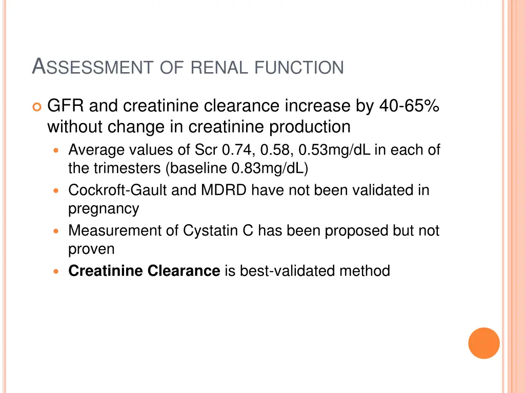 a ssessment of renal function