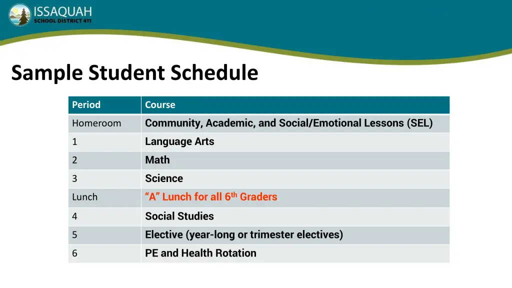 sample student schedule