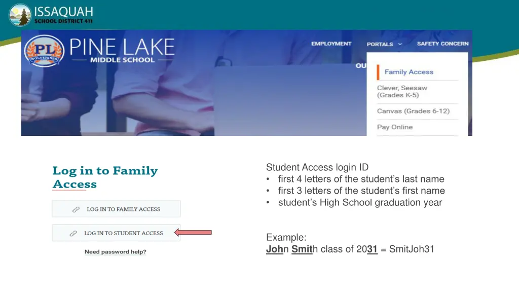 student access login id first 4 letters