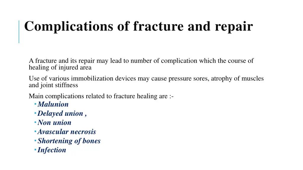 complications of fracture and repair