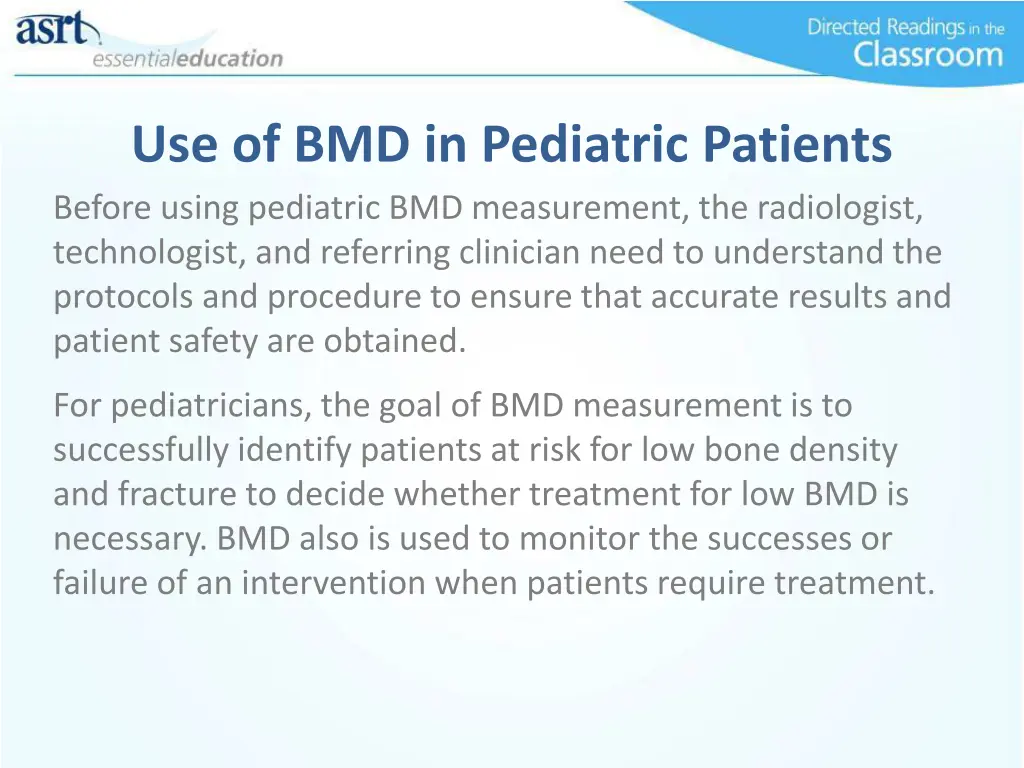 use of bmd in pediatric patients before using