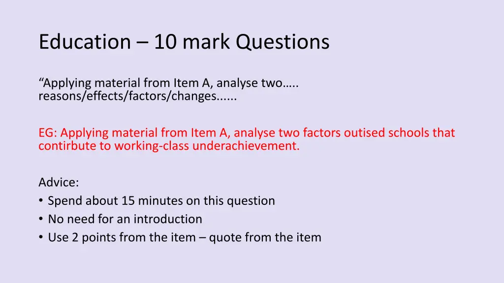 education 10 mark questions