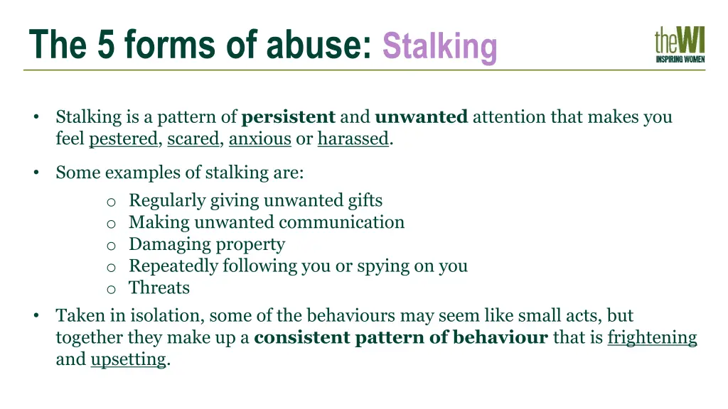 the 5 forms of abuse stalking