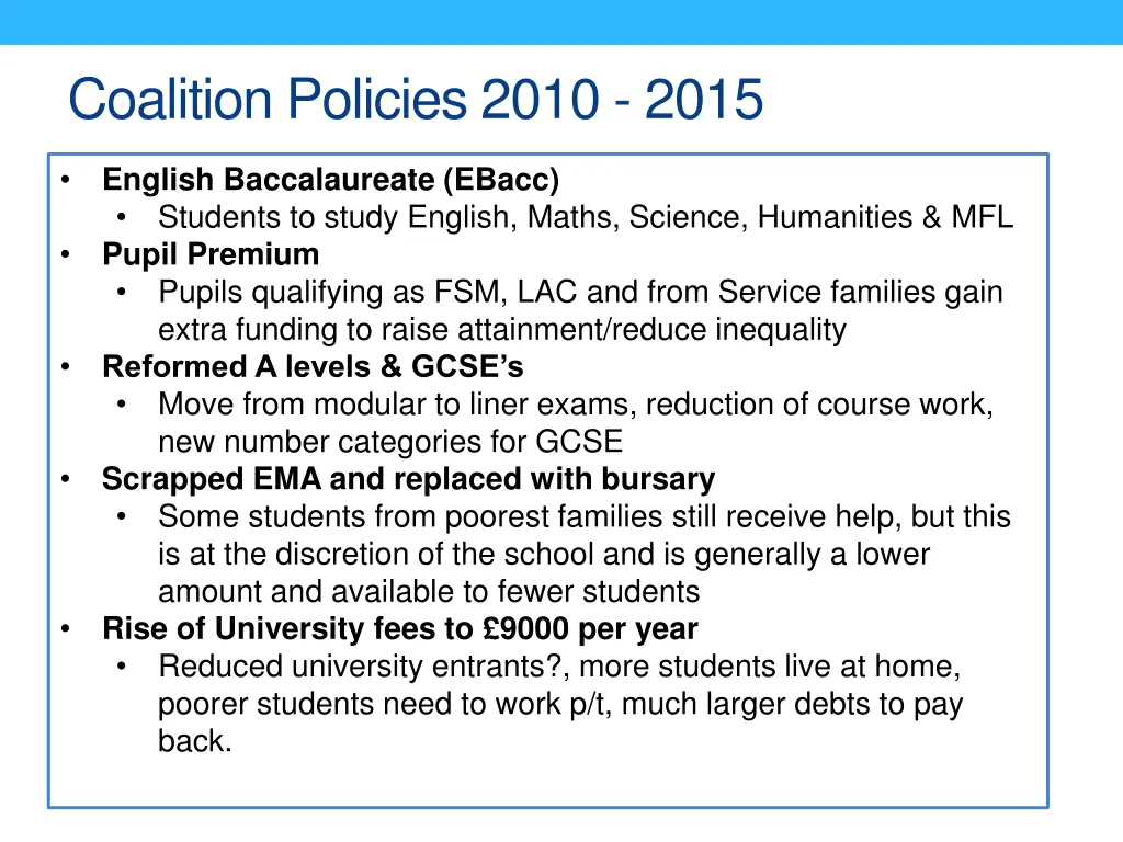 coalition policies 2010 2015