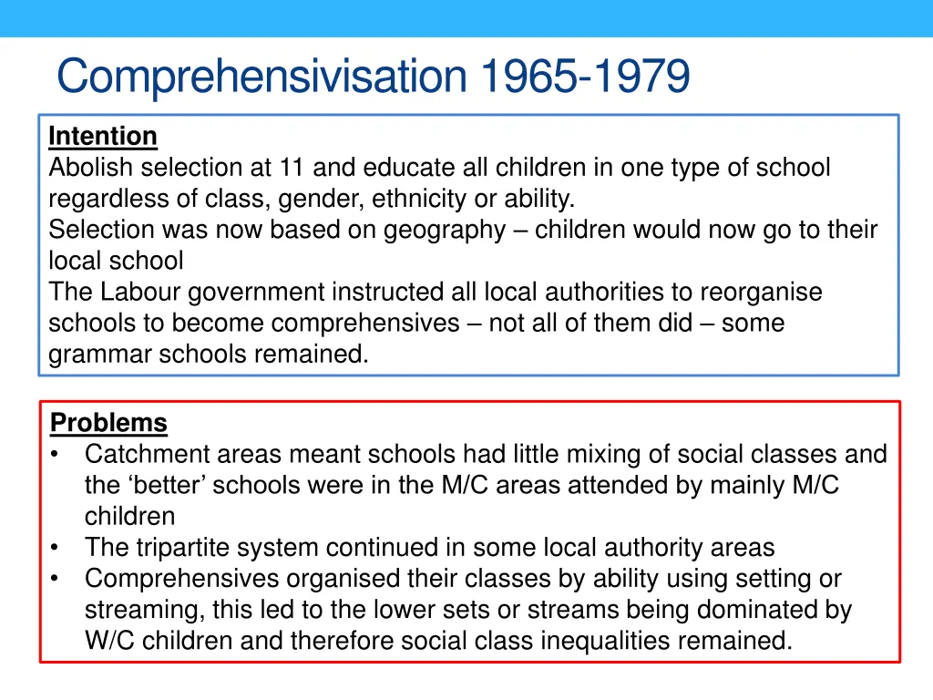 comprehensivisation 1965 1979