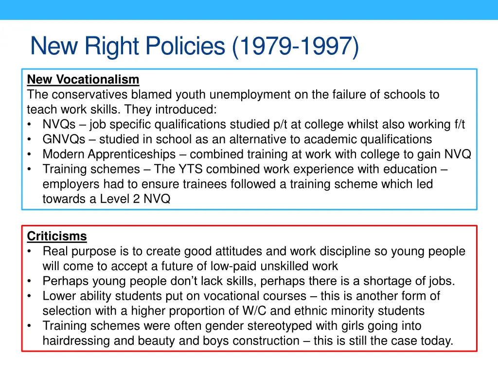 new right policies 1979 1997