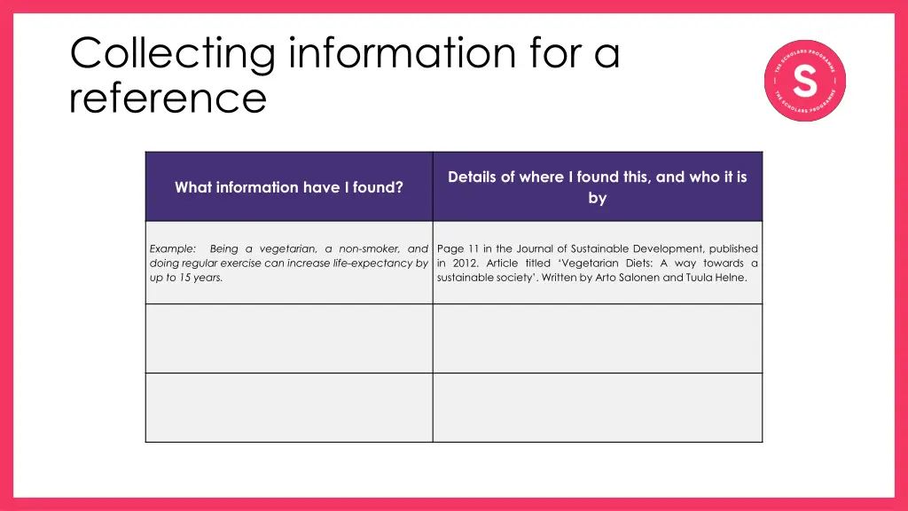 collecting information for a reference