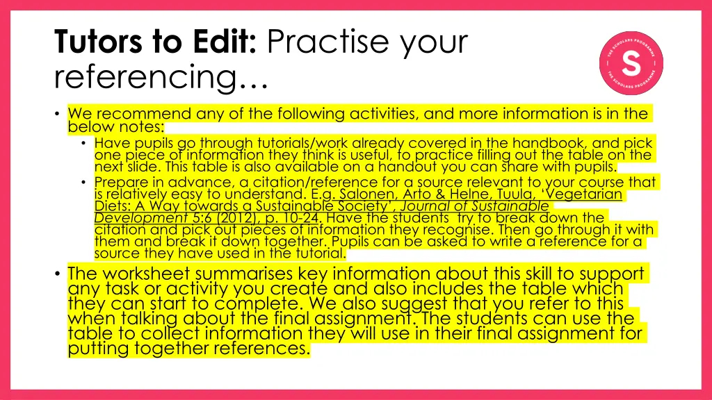 tutors to edit practise your referencing