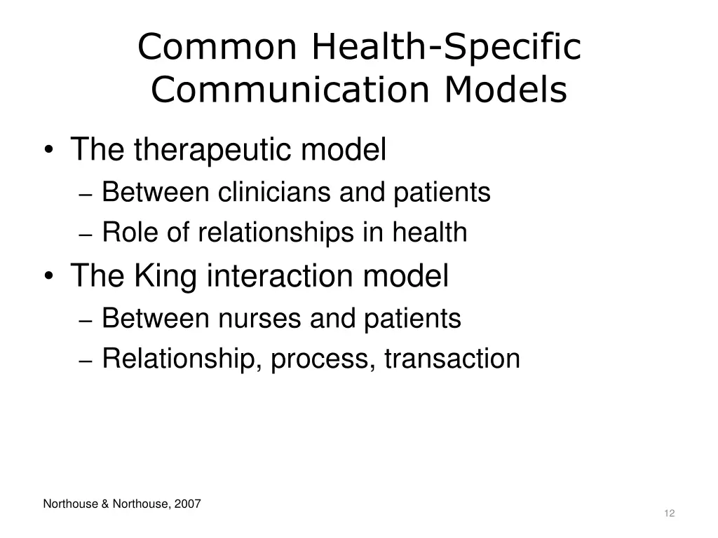 common health specific communication models