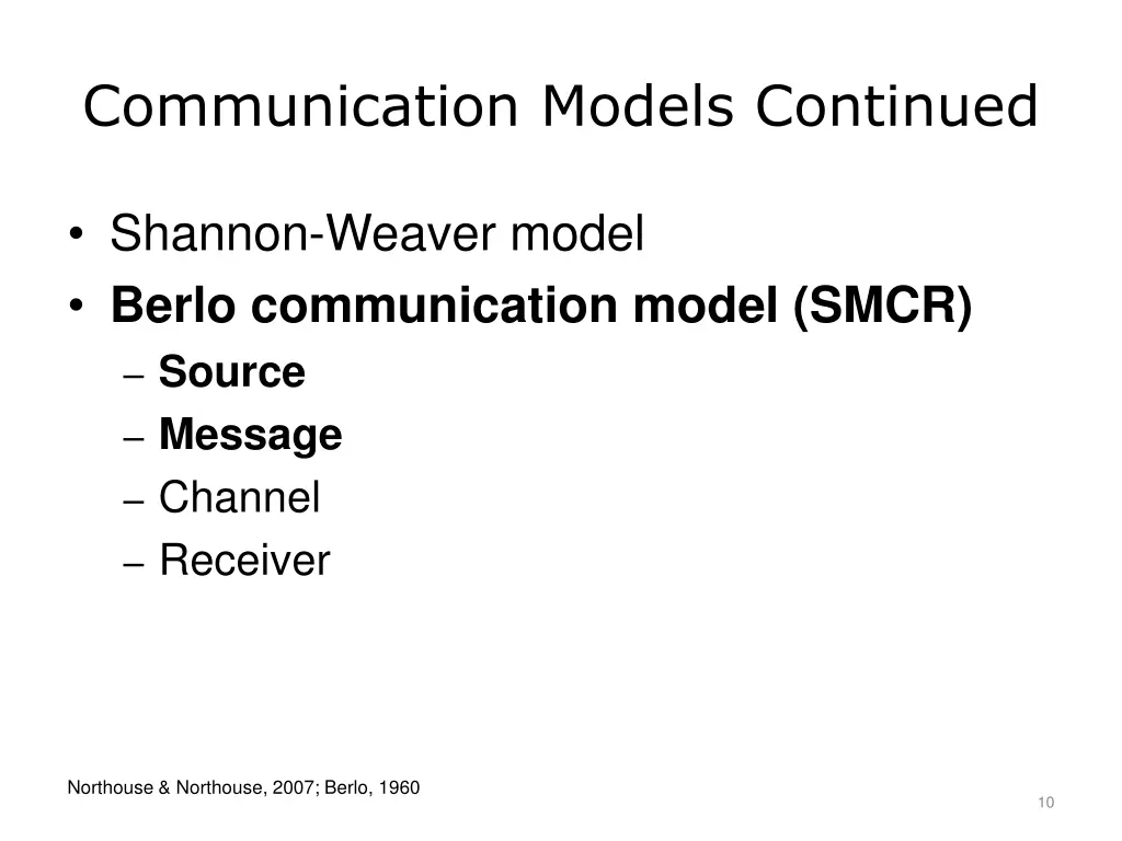 communication models continued